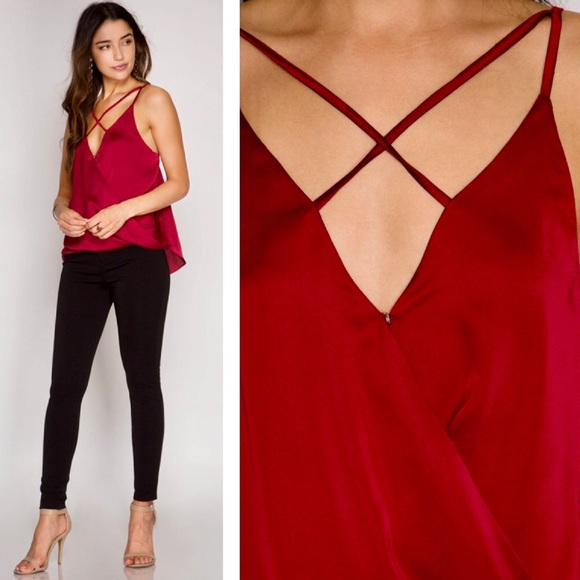 "Suri" Spaghetti Straps Satin Surplice Cami - Picture 3 of 3